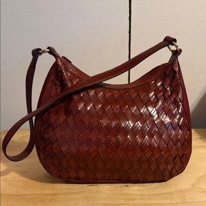 Etienne Aigner Rich Brown Woven Shoulder Bag